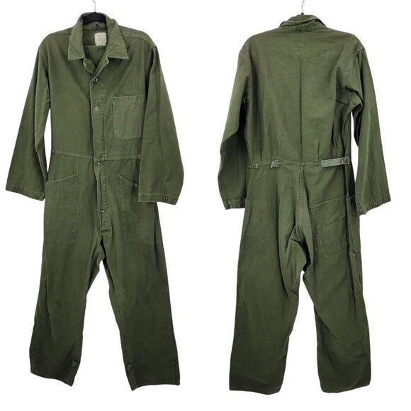 Vintage US Army OG-107 Cotton Sateen Coveralls M Army Green Jumpsuit Overalls - Picture 1 of 16